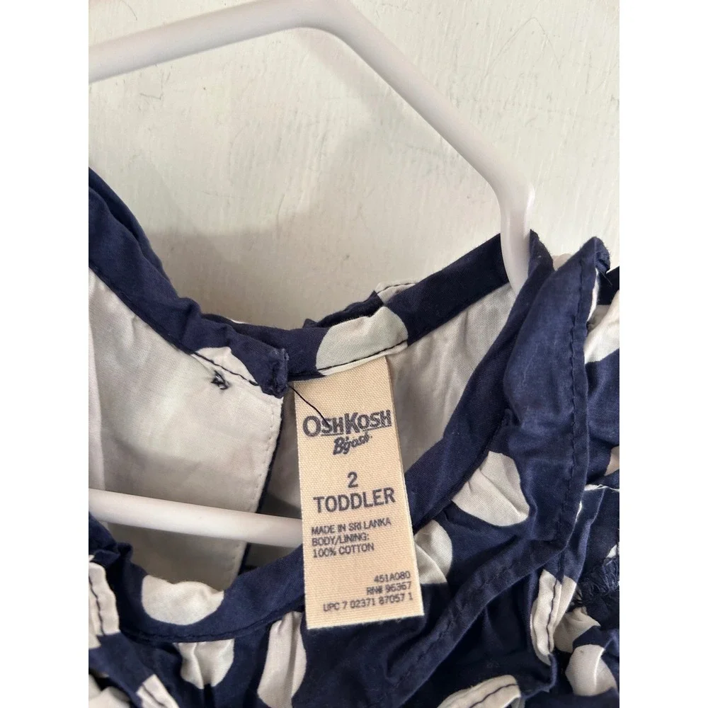OshKosh B'gosh Polka Dot Dress 2T Navy Blue Ruffle Sleeveless Toddler Girls